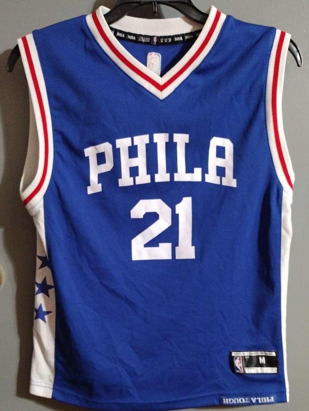 NBA Blue PHILA 21 Basketball Jersey with Red & White Trim